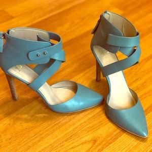 CUTEST heels ever! Blue strapped heels